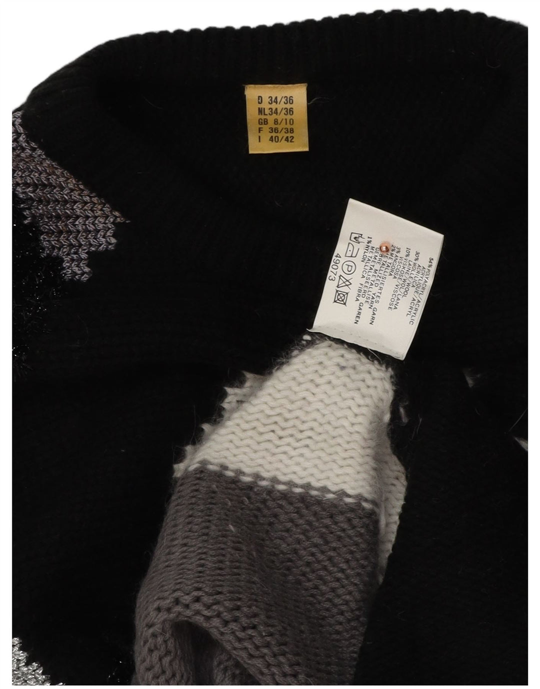 Suéter feminino VINTAGE com gola canoa Reino Unido 8/10 pequeno multicolorido