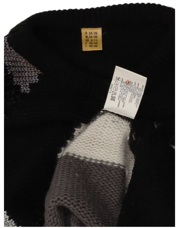 Suéter feminino VINTAGE com gola canoa Reino Unido 8/10 pequeno multicolorido