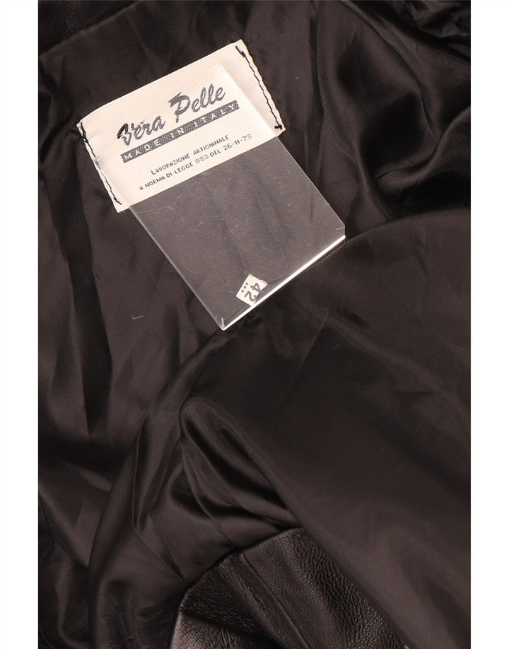 Jaqueta blazer feminina VINTAGE cortada com 2 botões IT 42 couro preto médio