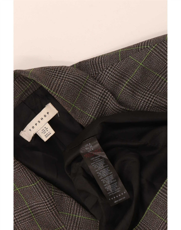 Jaqueta blazer feminina Topshop com 1 botão grande Reino Unido 8 pequena cinza houndstooth