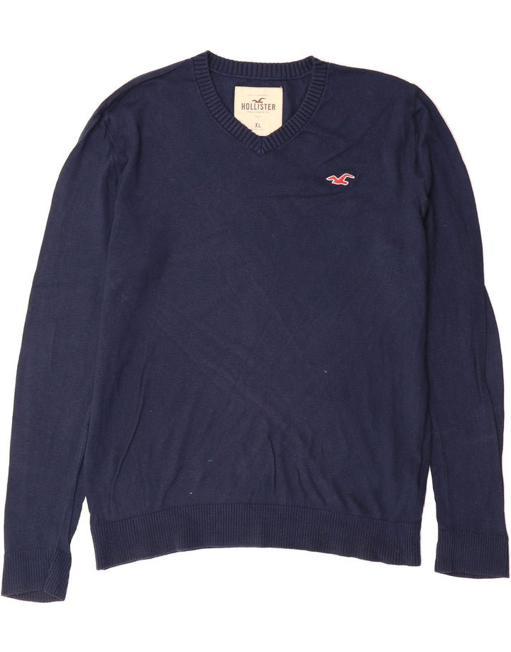 HOLLISTER Mens V-Neck Jumper Sweater XL Navy Blue Cotton Vintage Hollister and Second-Hand Hollister from Messina Hembry 