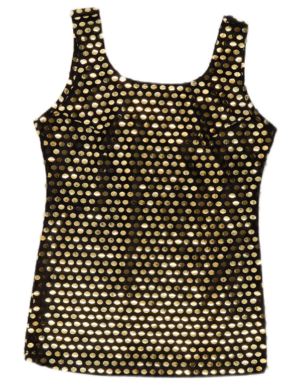 Blusa sem mangas feminina vintage Top UK 10 poliéster preto pequeno