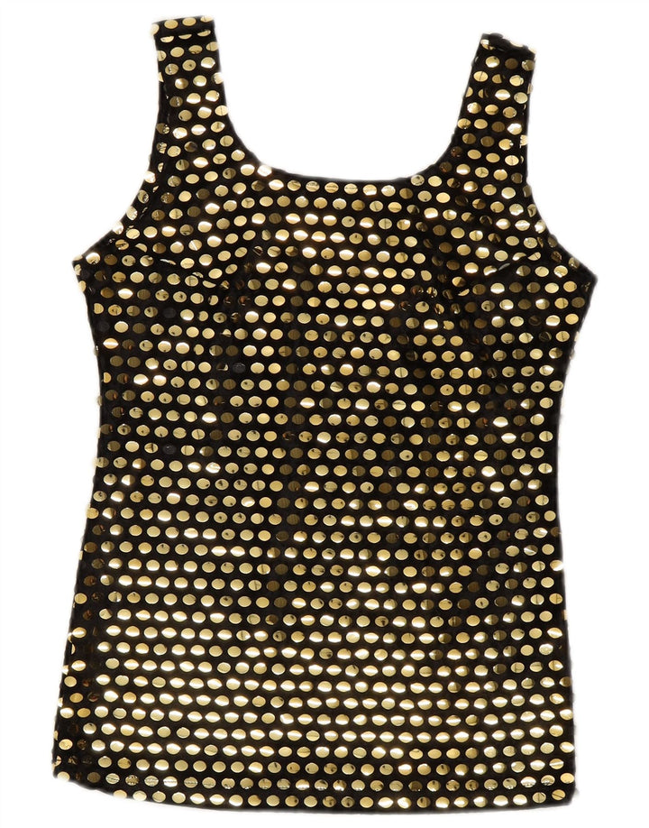 Blusa sem mangas feminina vintage Top UK 10 poliéster preto pequeno