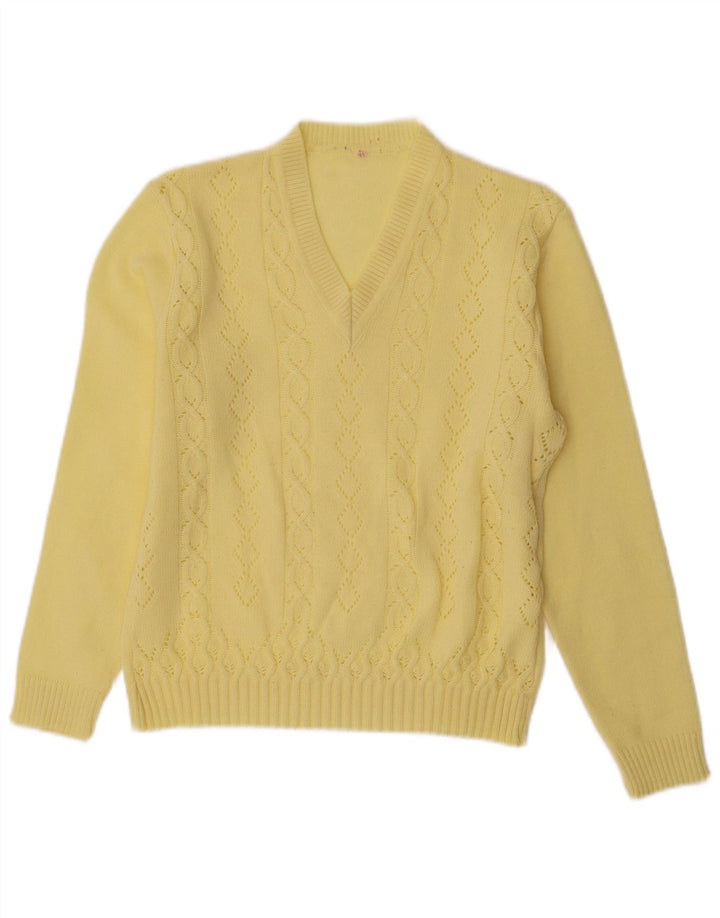 Suéter feminino VINTAGE com decote em V IT 44 amarelo médio