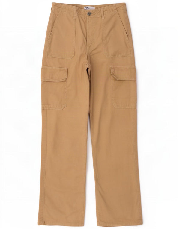 Calça cargo feminina Zara cintura alta solta ajuste UE 36 XS W26 L30 bege
