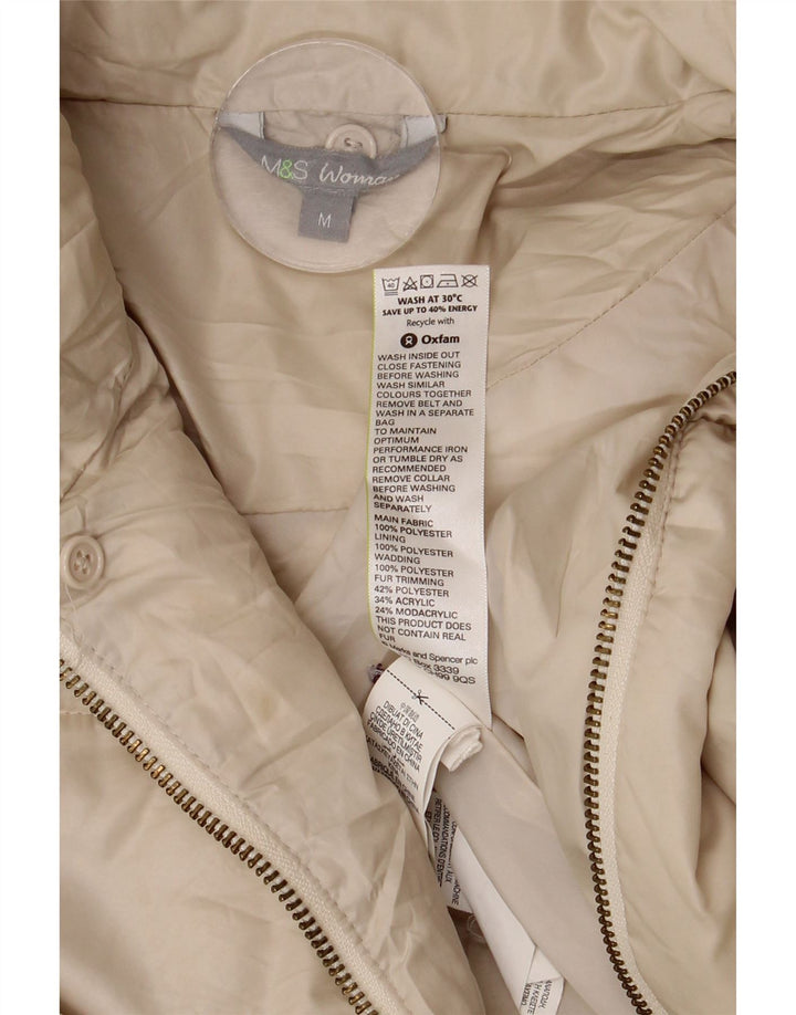 Casaco feminino acolchoado com capuz e capuz Marks & Spencer UK 14 Médio Off White