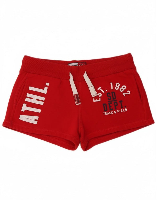 Superdry Womens Track & Field Graphic Sport Shorts Reino Unido 10 Pequeno Algodão Vermelho