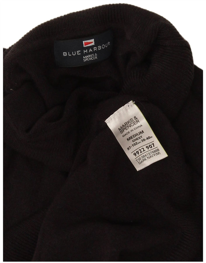 Suéter masculino Marks & Spencer Blue Harbor com gola redonda, preto médio