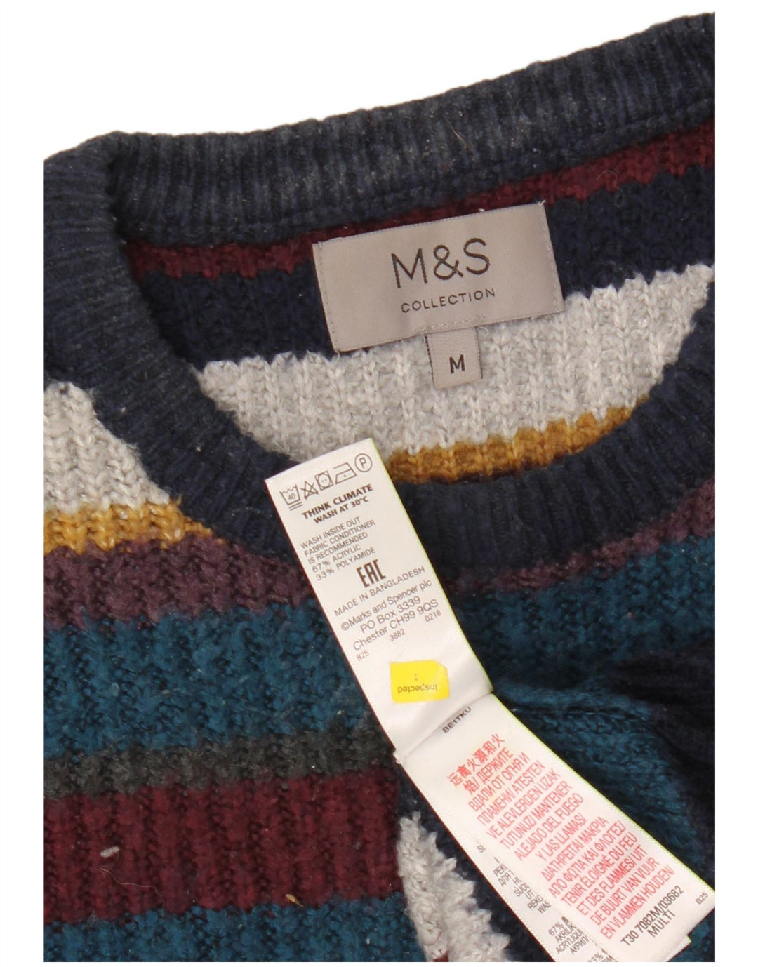 Suéter masculino Marks & Spencer com gola redonda listrado médio multicolorido