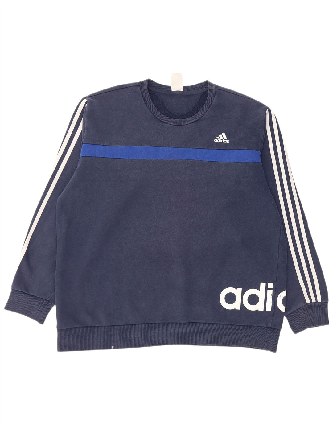 Adidas masculino gráfico moletom jumper 2XL azul marinho colorblock algodão