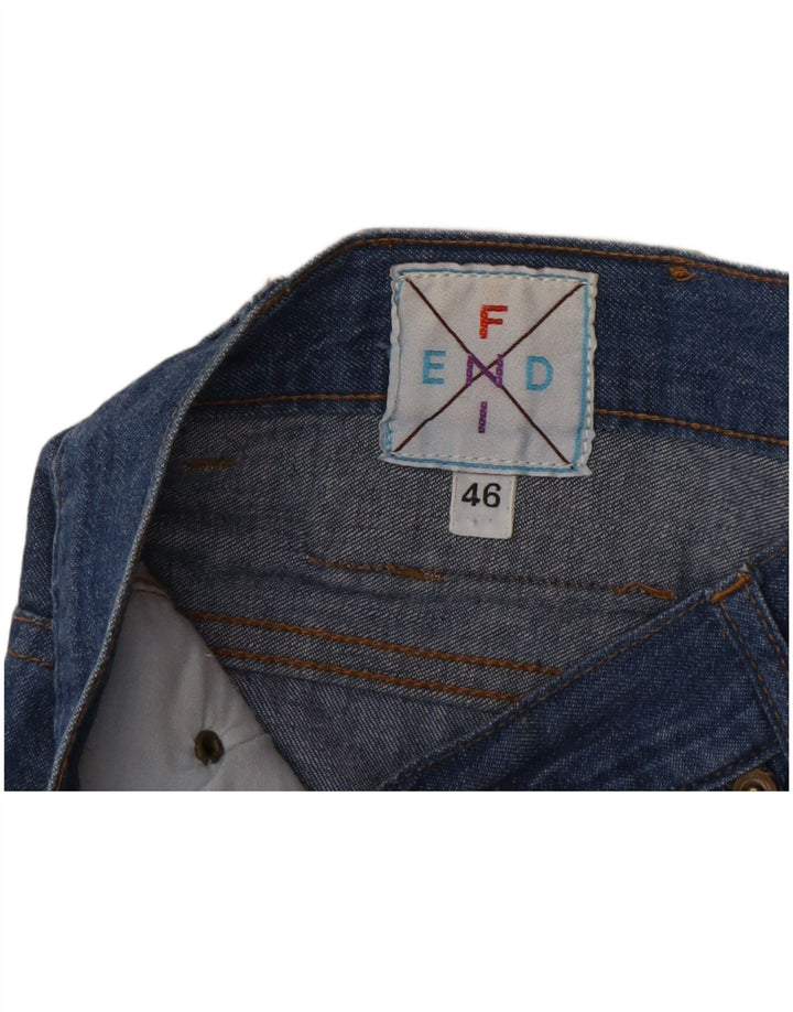 Jeans feminino FENDI cintura alta cônico IT 46 grande W30 L29 azul clássico