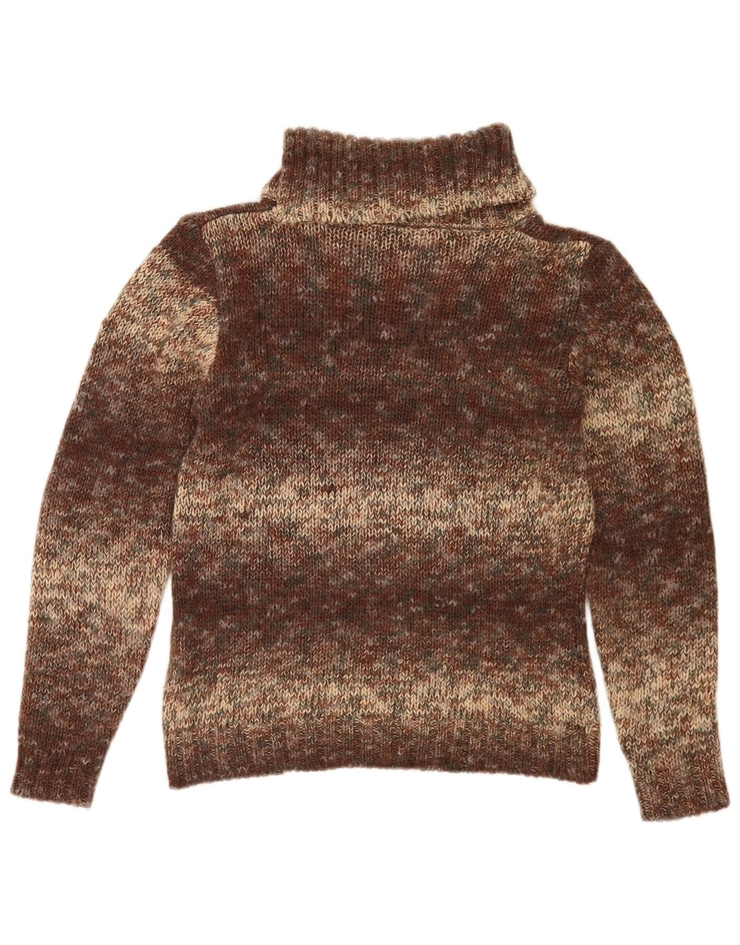 Suéter feminino vintage com gola redonda Reino Unido 14 marrom médio manchado