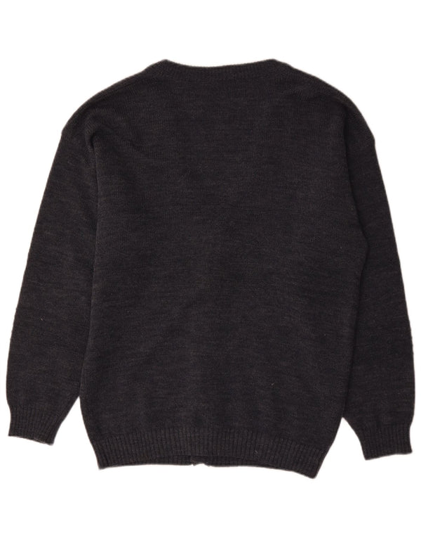 Suéter cardigã masculino vintage IT 52 grande acrílico manchado azul marinho