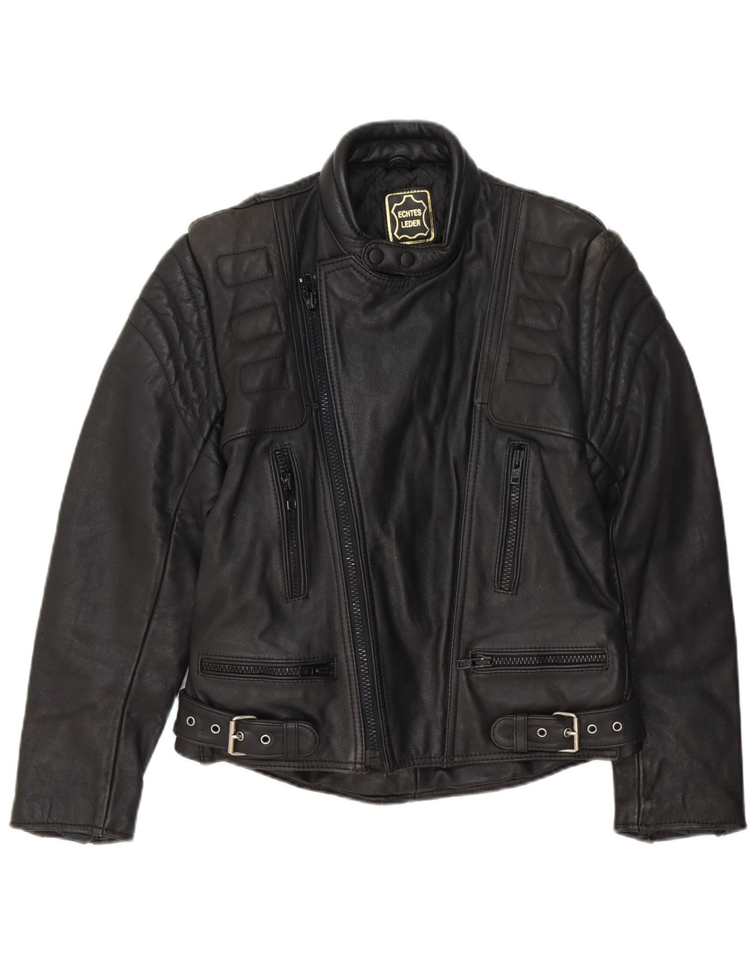 Jaqueta de couro masculina vintage para motociclista UE 48 couro preto médio