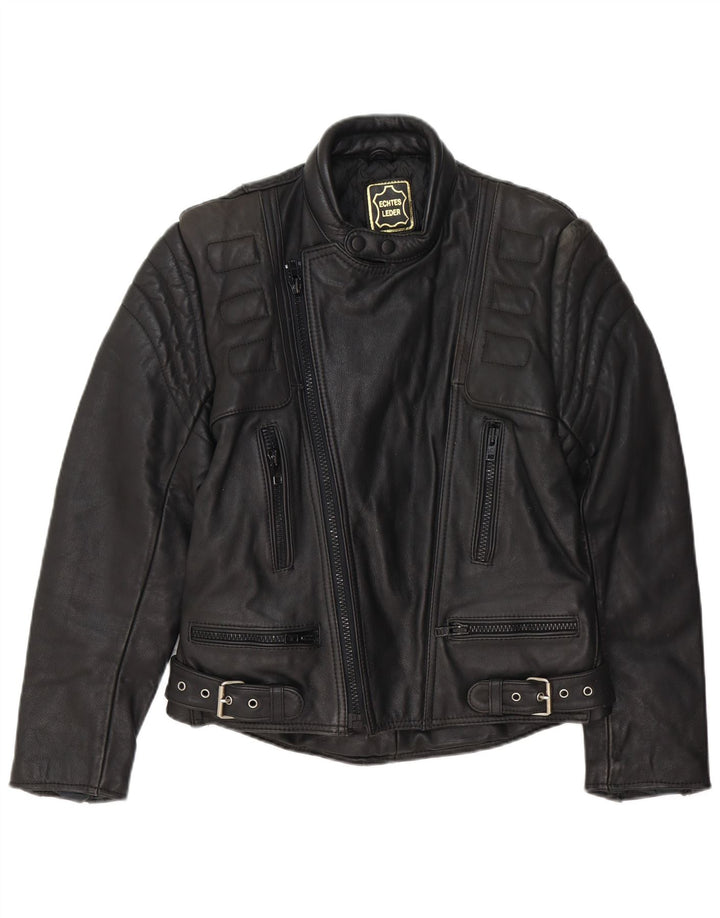 Jaqueta de couro masculina vintage para motociclista UE 48 couro preto médio