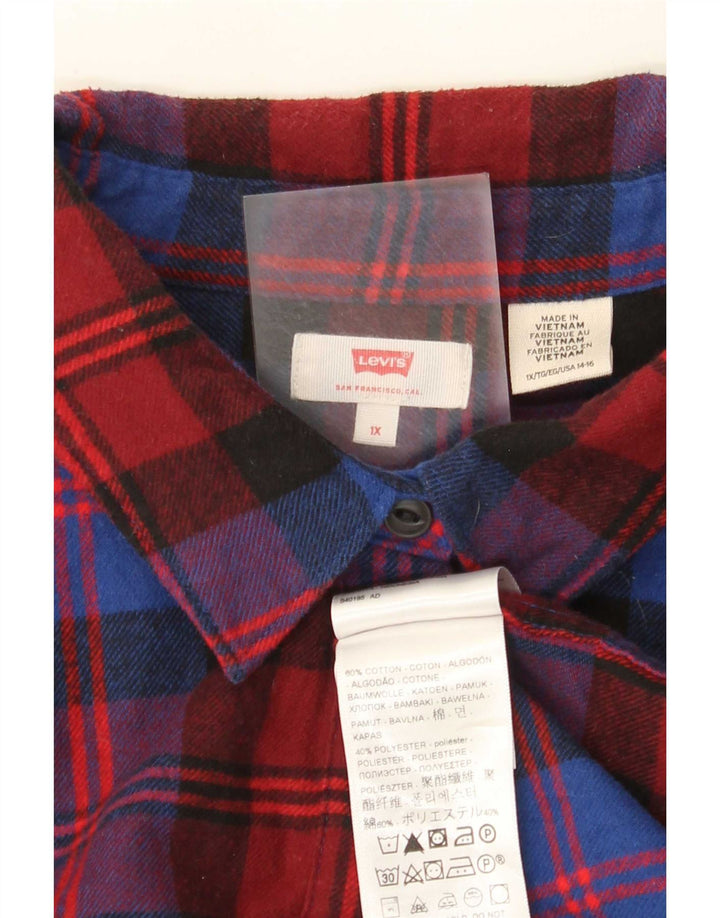 Camisa feminina de flanela Levi's UK 18 XL algodão xadrez vermelho