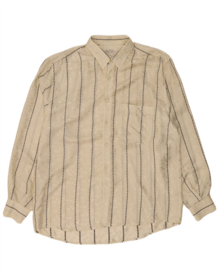 Camisa masculina vintage grande listrada bege