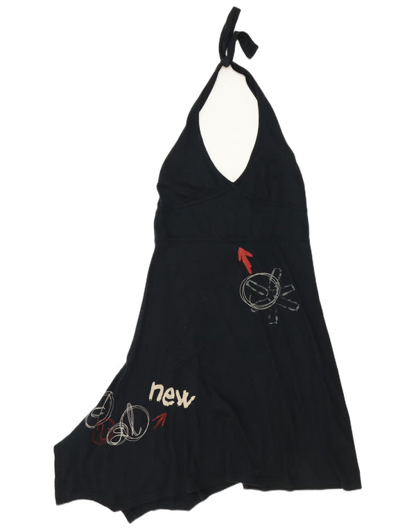 Vestido feminino Desigual com alças assimétricas gráficas UK 18 XL algodão preto