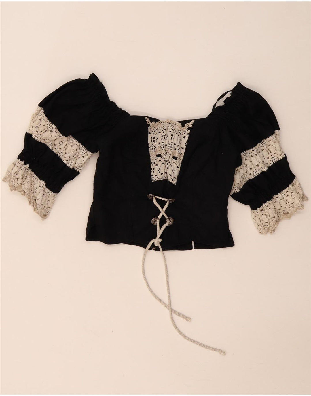 Top espartilho feminino LANDHAUS Trachten Crop UK 8 pequeno linho floral preto