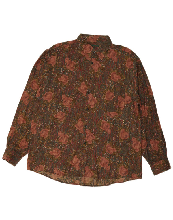 Camisa masculina VINTAGE XL em rayon floral multicolorido