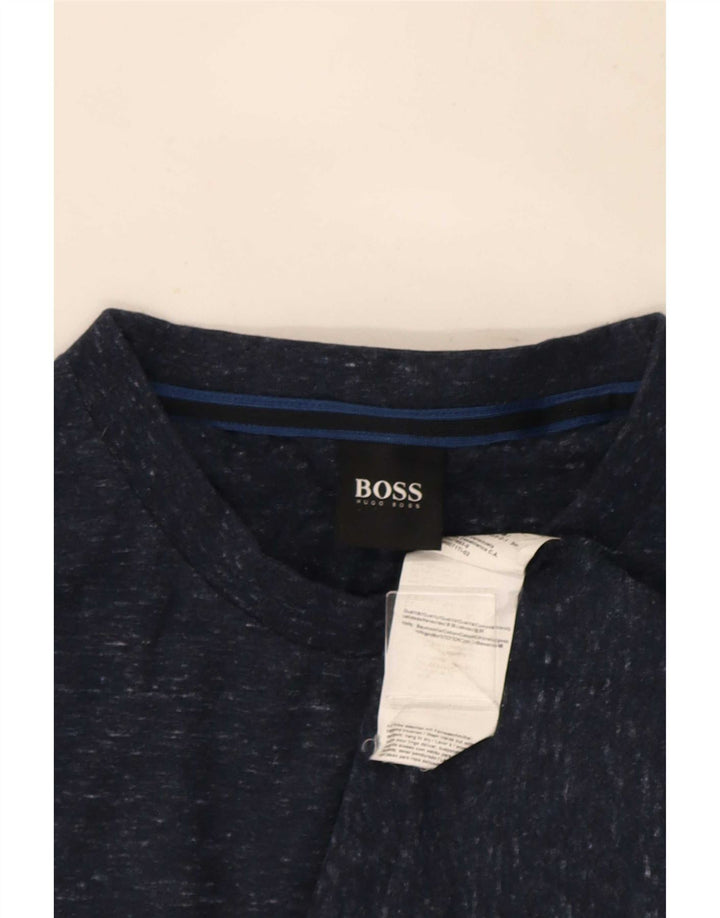 Camiseta masculina Hugo Boss Top médio algodão manchado azul marinho
