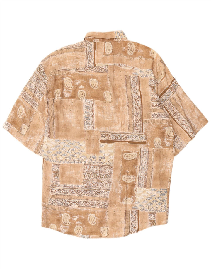 Camisa masculina VINTAGE de manga curta grande patchwork marrom