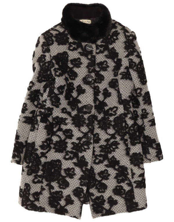 Sobretudo feminino vintage UK 12 médio preto floral clássico