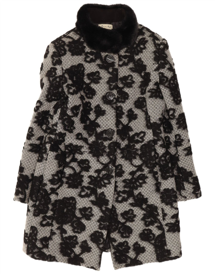 Sobretudo feminino vintage UK 12 médio preto floral clássico