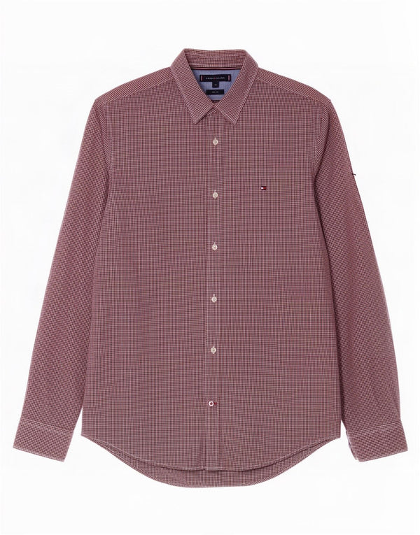 Tommy Hilfiger Mens Slim Fit Camisa XL Borgonha Algodão Gingham