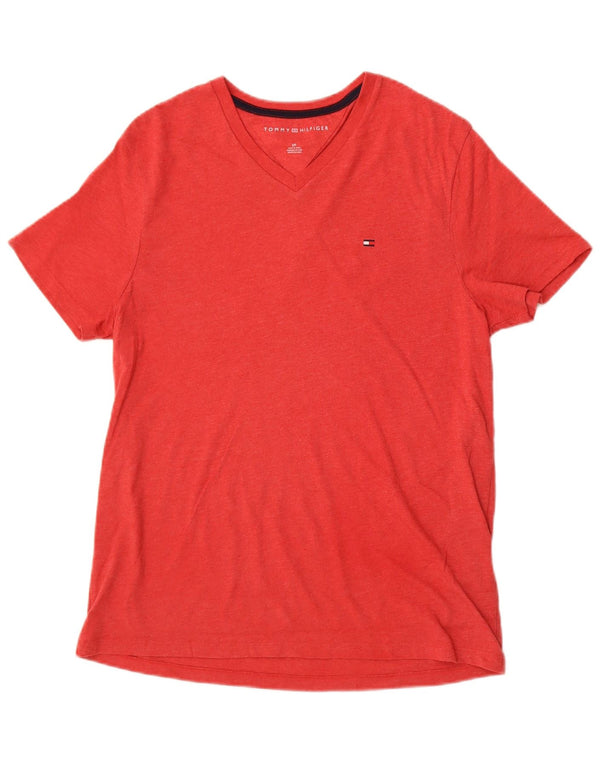 Camiseta masculina Tommy Hilfiger top pequeno algodão vermelho