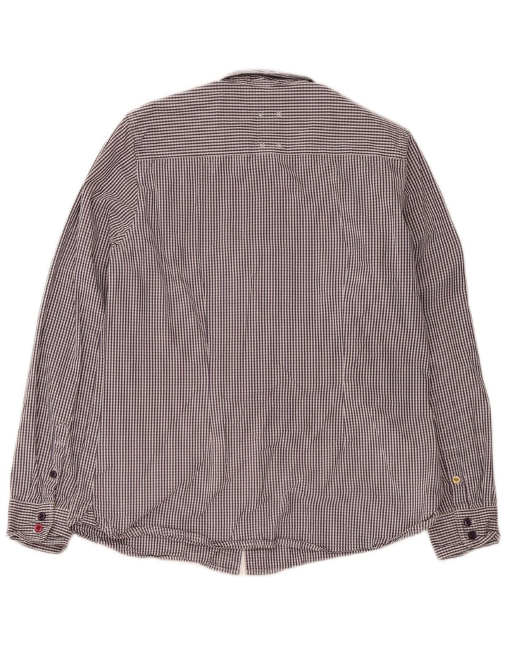 Camisa feminina Joules UK 14 algodão guingão roxo médio
