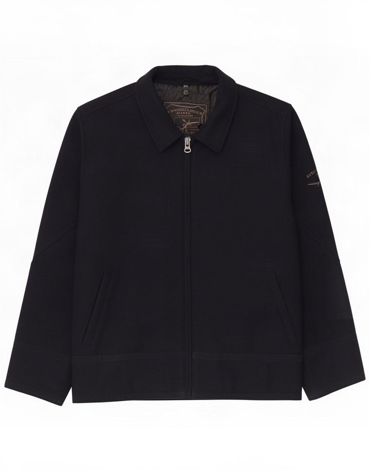 Jaqueta bomber masculina vintage Reino Unido 40 grande lã azul marinho