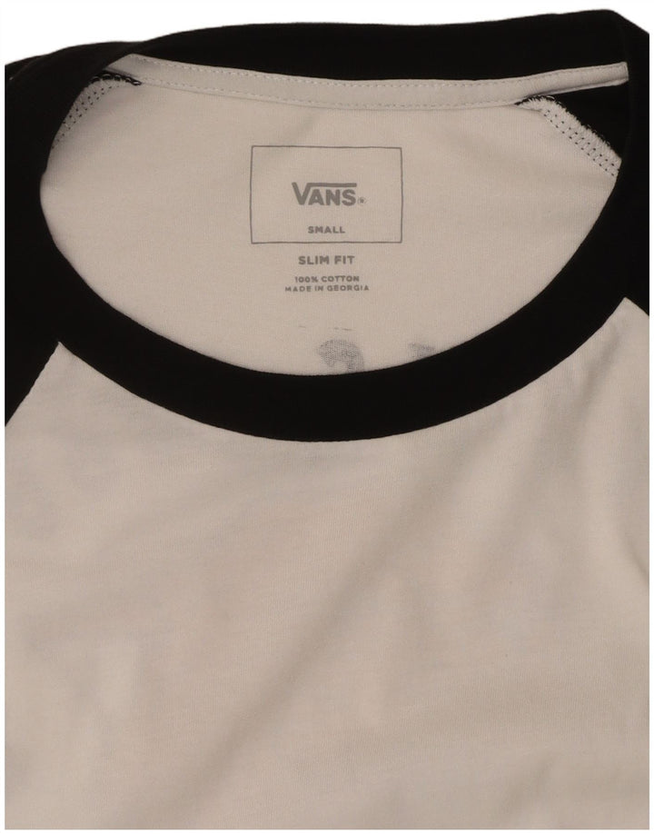 Top feminino VANS Slim Fit gráfico manga 3/4 Reino Unido 10 pequeno bloco colorido branco