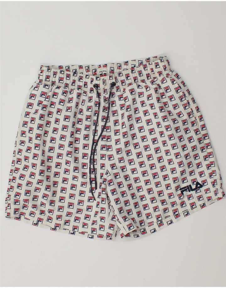 Shorts de natação masculino FILA Graphic pequeno poliéster branco