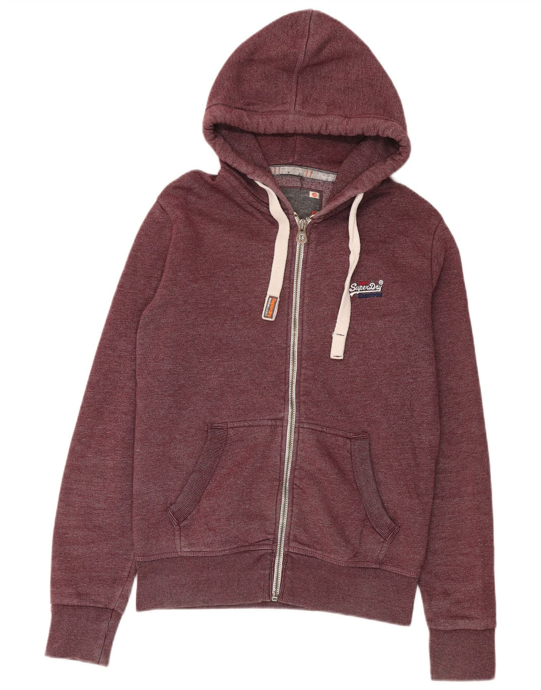 Suéter masculino Superdry com capuz e zíper, algodão manchado marrom médio