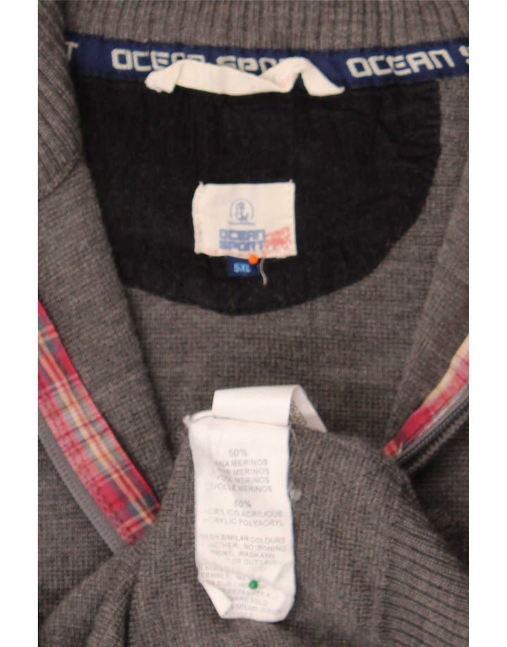 Suéter Cardigan Masculino Vintage 5XL Lã Merino Cinza