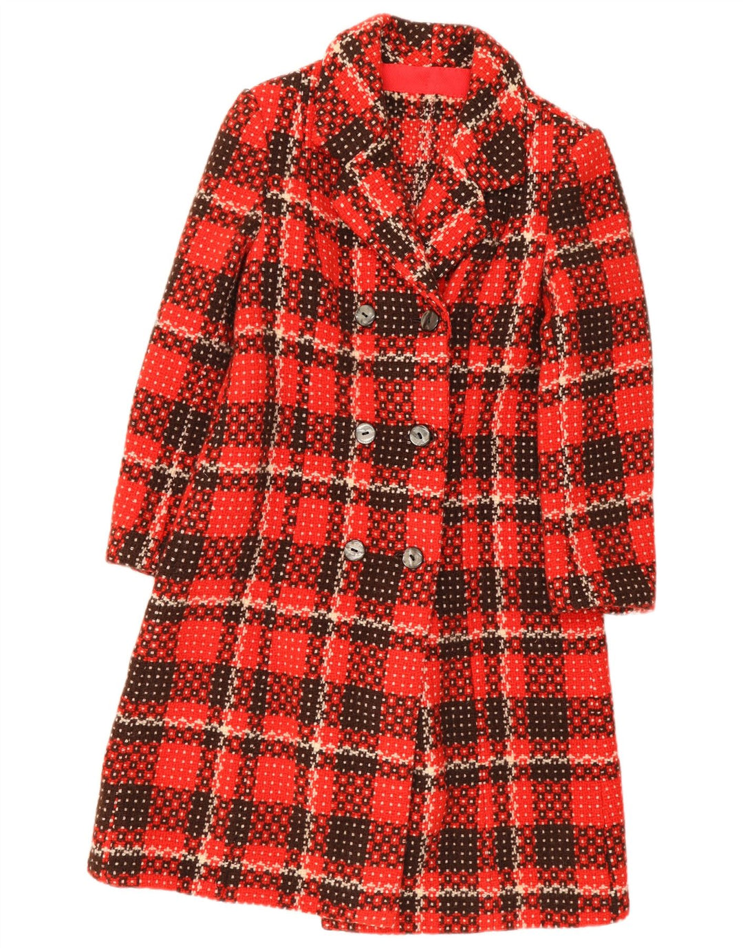 Casaco feminino vintage com peito duplo Reino Unido 8 pequeno xadrez vermelho