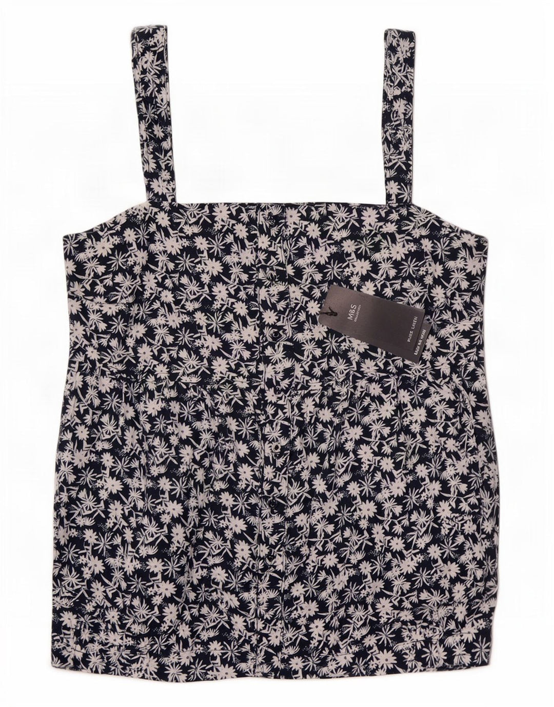 Top cami feminino Marks & Spencer Reino Unido 12 linho floral azul marinho médio