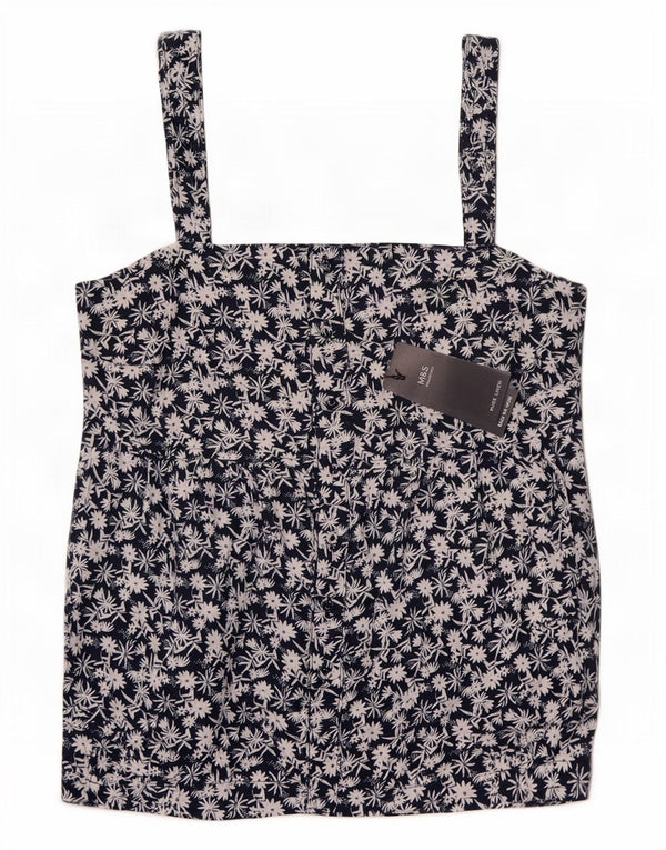 Top cami feminino Marks & Spencer Reino Unido 12 linho floral azul marinho médio