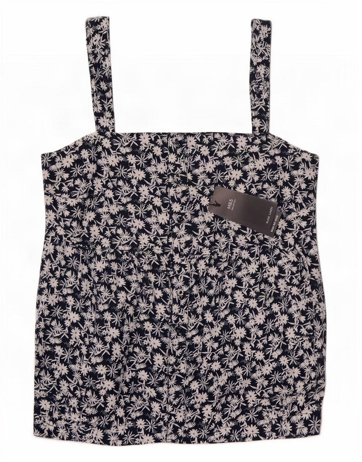 Top cami feminino Marks & Spencer Reino Unido 12 linho floral azul marinho médio
