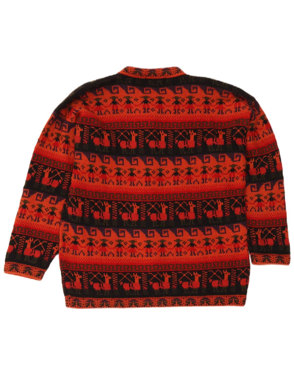 Suéter cardigã feminino Artesanias Reino Unido 16 grande vermelho Fair Isle Aztec