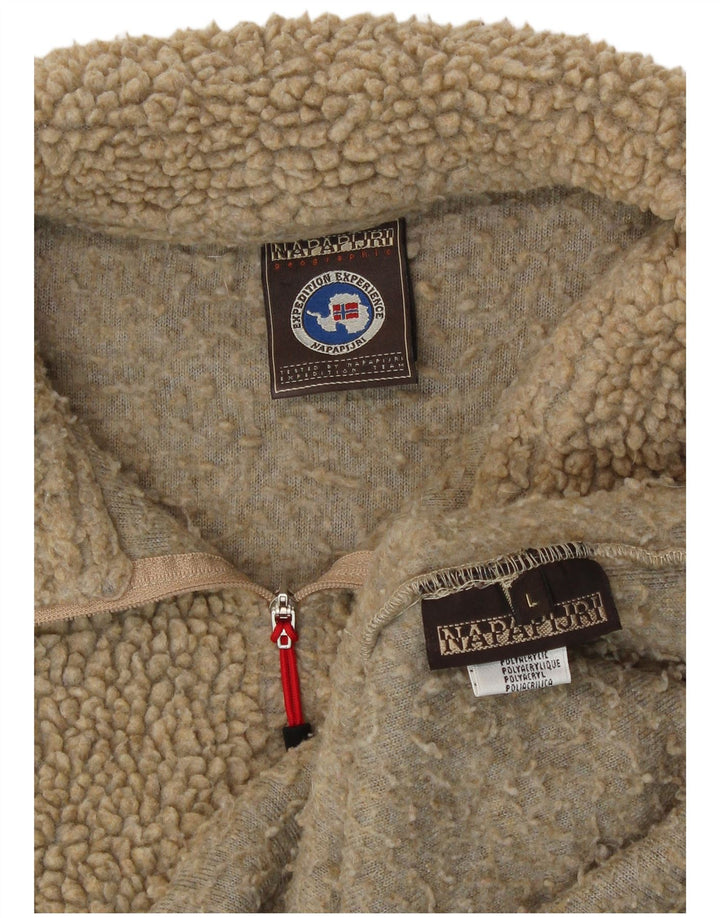 Suéter de lã feminino Napapijri com gola e zíper, grande bege poliacrílico