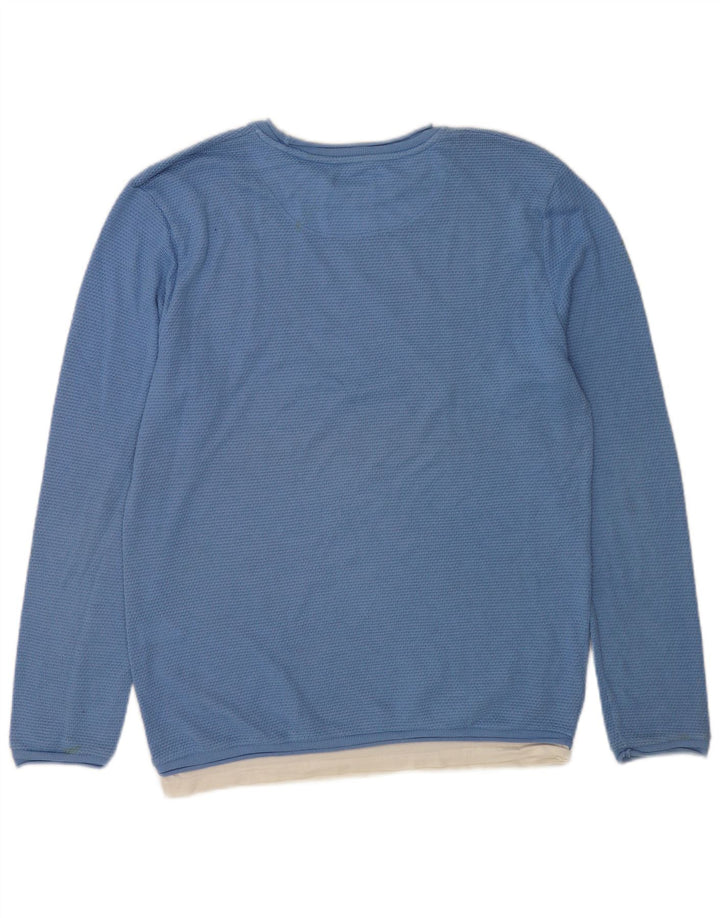 Suéter masculino Zara com gola redonda e algodão grande azul colorido