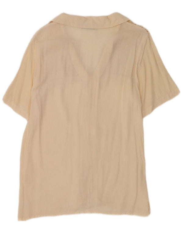 Blusa feminina vintage de manga curta UK 20 2XL seda bege