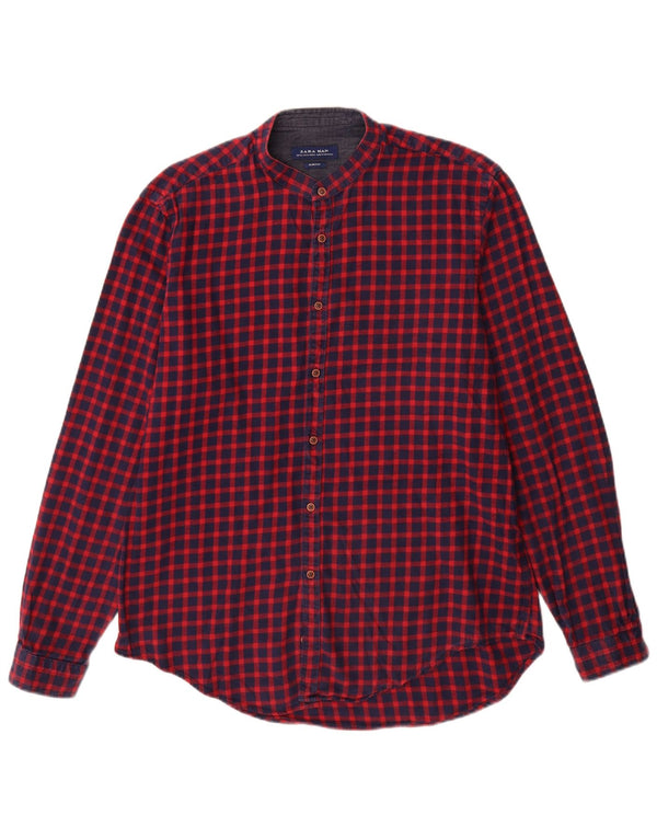 Zara Camisa masculina Slim Fit XL Borgonha Algodão Gingham