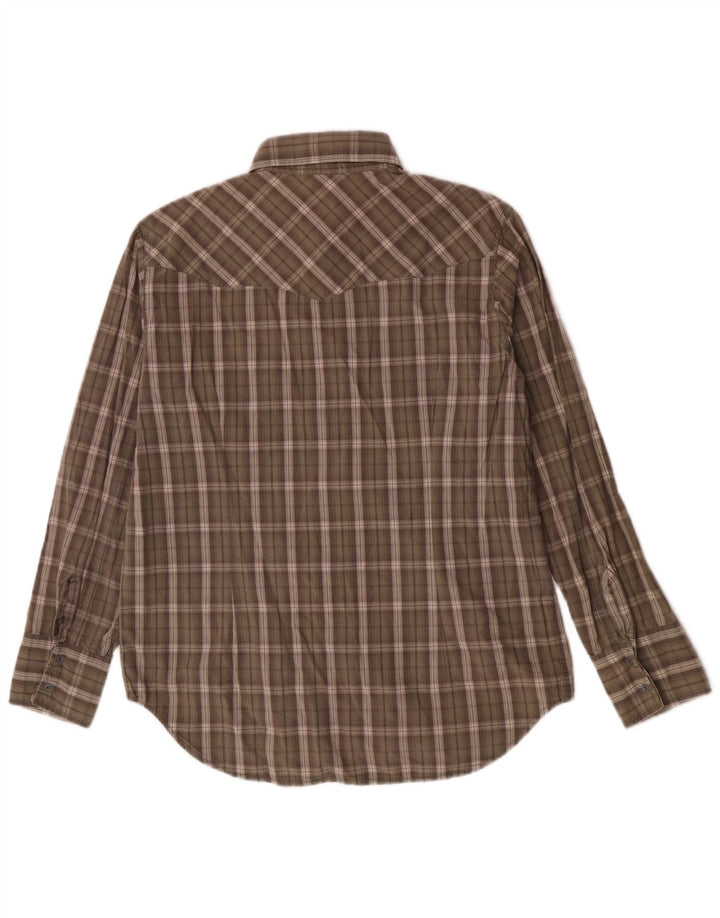 Camisa masculina G-Star grande algodão xadrez cáqui