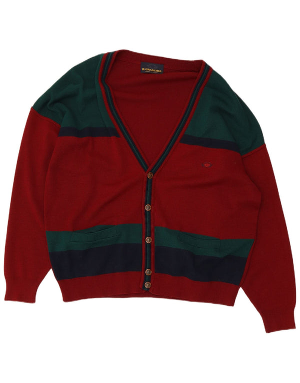 Il Granchio Suéter Cardigan Masculino Solto Fit IT 50 Grande Bloco Colorido Vermelho