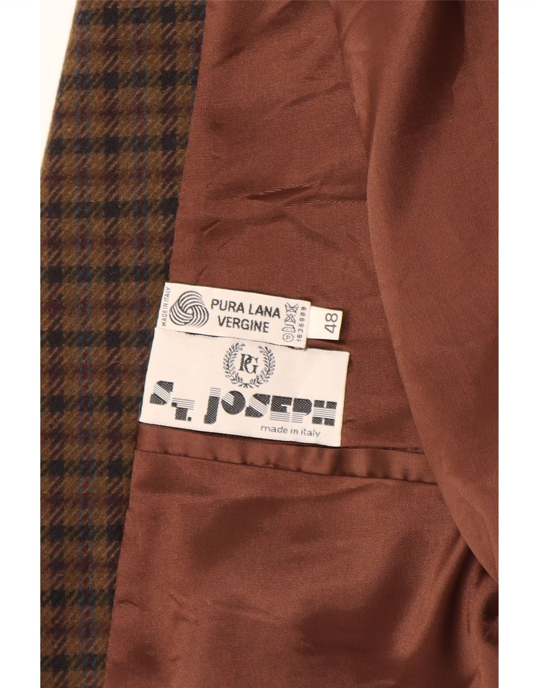Jaqueta blazer masculina vintage com 2 botões IT 48 lã virgem xadrez marrom médio