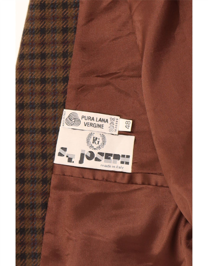 Jaqueta blazer masculina vintage com 2 botões IT 48 lã virgem xadrez marrom médio