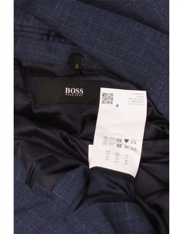 Jaqueta Blazer Masculina Hugo Boss com 2 Botões UE 50 Grande Azul Marinho Xadrez